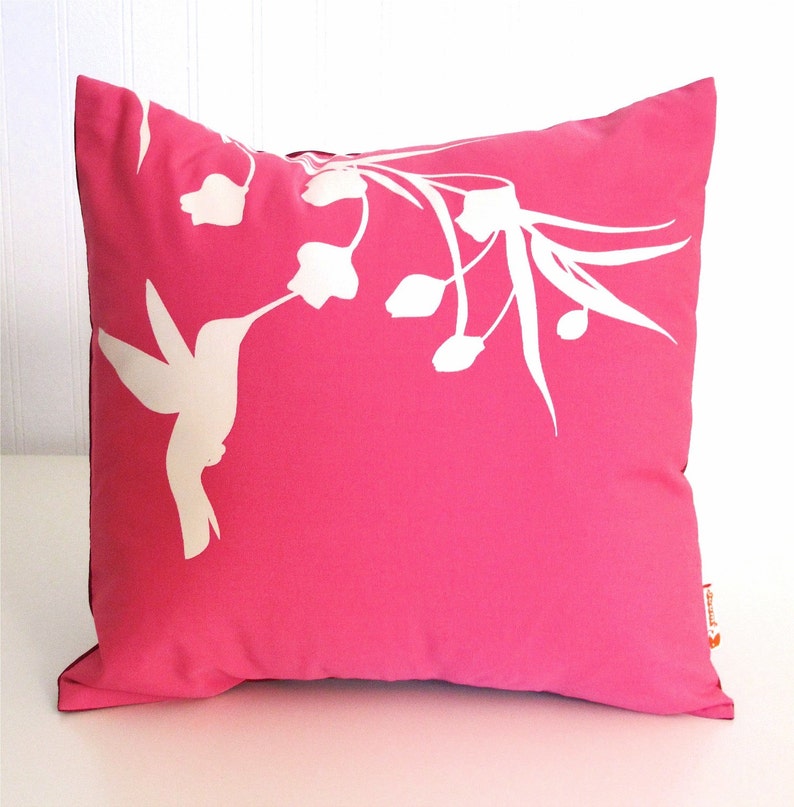 Hot Pink Hummingbird with Eucalyptus Mini 10.5 Inches Square Pillow image 3