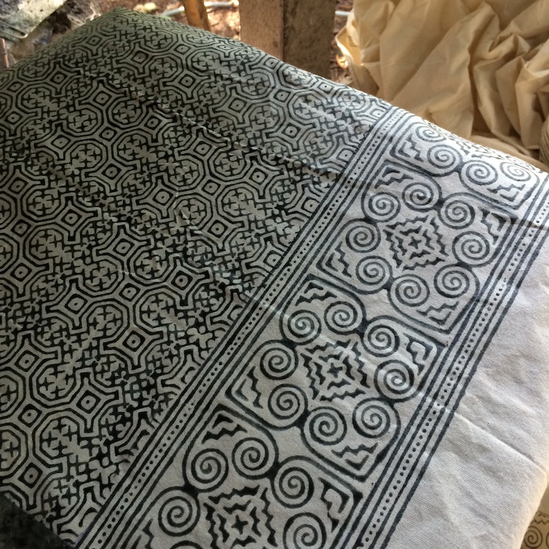 Hmong Hand Block Batik Indigo Long Lumbar Zipper Pillow Bohemian Long Lumbar Pillow image 9