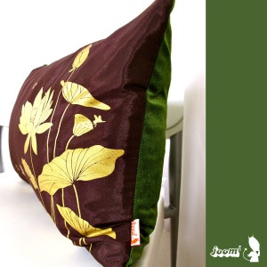 Limited Time Sale Lotus Pond Pillow with Olive Green Velvet Backing image 4