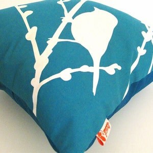 Teal Bird on Cherry Blossom Mini 10.5 Inches Square Pillow image 4