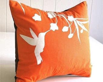 Orange Hummingbird with Eucalyptus  - Mini 10.5 Inches Square Pillow