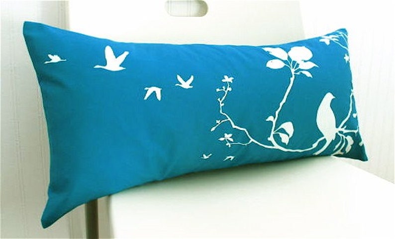 Teal Flying By Rectangle Pillow image 3