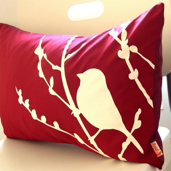 Red  Bird on Cherry Blossom Pillow