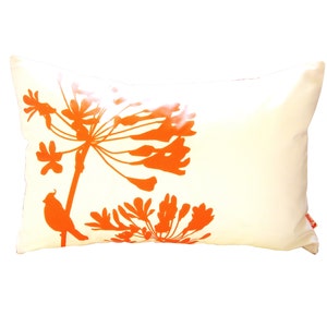 Orange Print on Off White Cardinal on Agapanthus Rectangle Pillow image 5