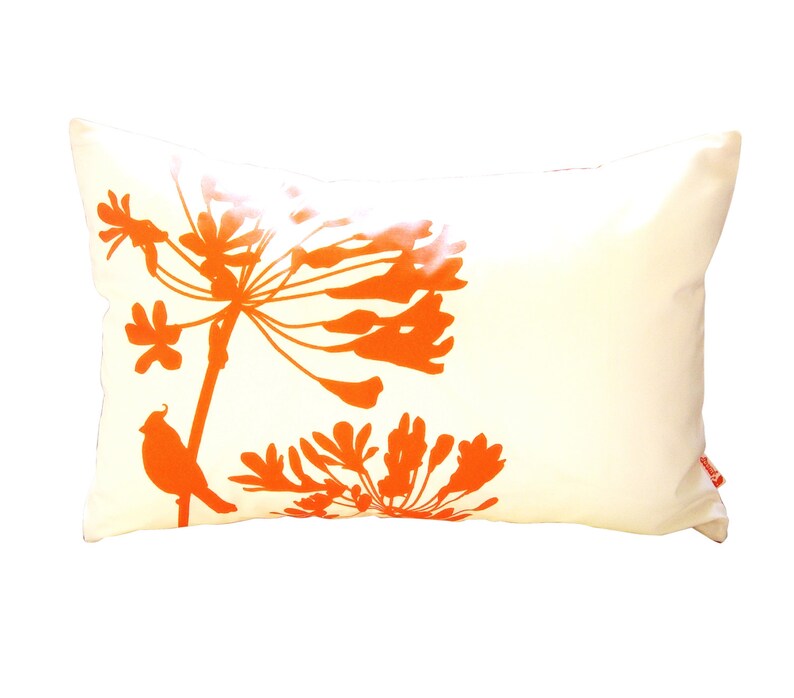 Orange Print on Off White Cardinal on Agapanthus Rectangle Pillow image 5
