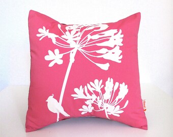 Hot Pink Cardinal on Agapanthus-Mini 10.5 Inches Square Pillow