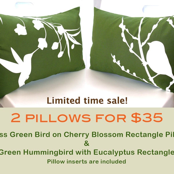 Limited Time Sale 2 Grass Green Bird Pillows for 35 US Dollars