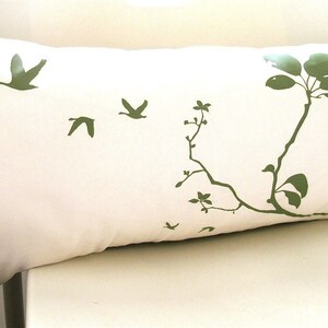 Olive green Print on Off white Flying By Rectangle Pillow image 3