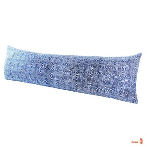 Blue Batik Indigo Hmong Textile Long Lumbar Zipper Long Lumbar Pillow Boho Linen Decorative Pillow image 2