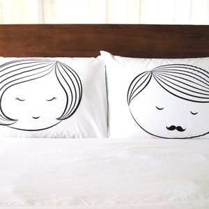 Juego de fundas de almohada para pareja de la Bella Durmiente, juego de fundas de almohada con serigrafía, regalo de boda, ropa de cama, charla de almohadas, regalo de aniversario, con una tarjeta de notas