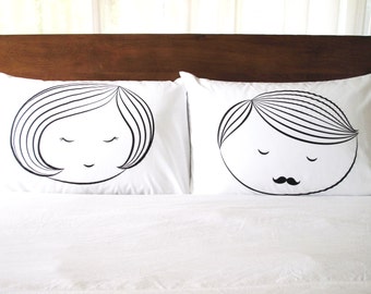 Sleeping Beauty Couple Pillowcase Set, Screenprint Pillowcase set, Wedding Gift, Bedding, Pillow Talk, Anniversary Gift, With a Note Card