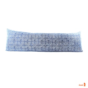 Blue Batik Indigo Hmong Textile Long Lumbar Zipper Long Lumbar Pillow - Boho Linen Decorative Pillow