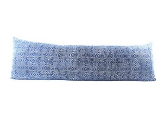 Blue Batik Hmong Textile Long Lumbar Pillow: Boho Linen