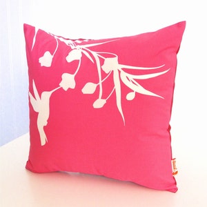 Hot Pink Hummingbird with Eucalyptus Mini 10.5 Inches Square Pillow image 2