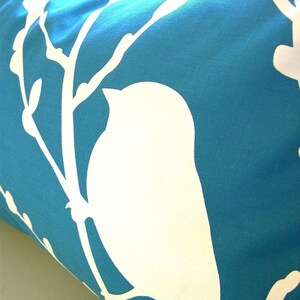 Teal Bird on Cherry Blossom Pillow image 4