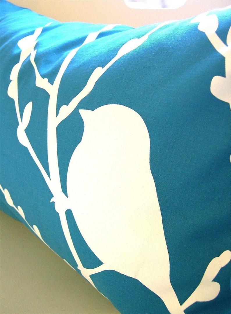 Teal Bird on Cherry Blossom Pillow image 4