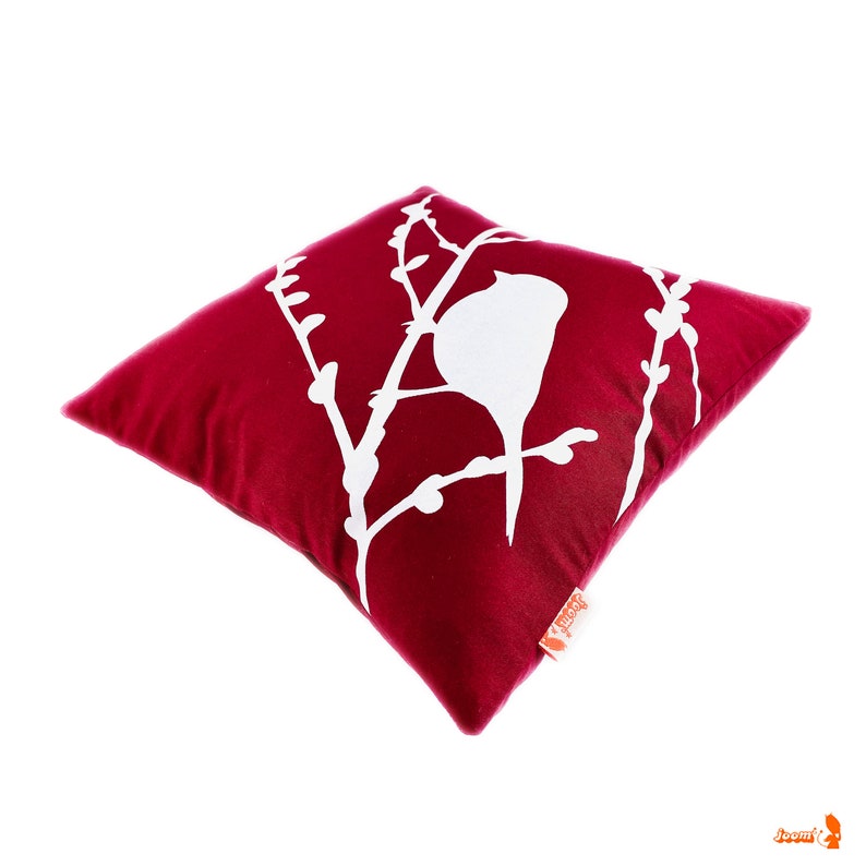 Red Bird on Cherry Blossom Mini 10.5 Inches Square Pillow image 3