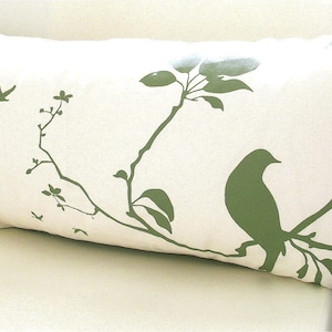 Olive green Print on Off white Flying By Rectangle Pillow image 1