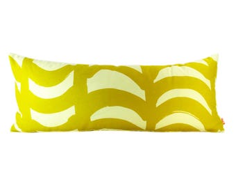Modern Mustard Yellow Brush Strokes Pattern Cotton Linen Lumbar Pillow