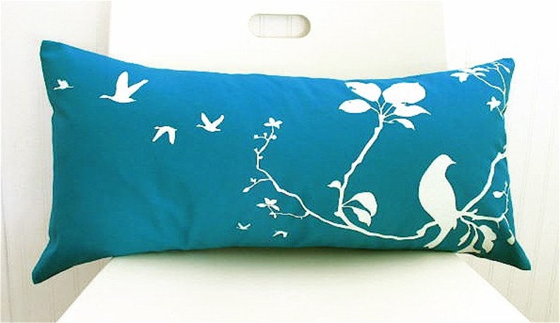 Teal Flying By Rectangle Pillow image 2