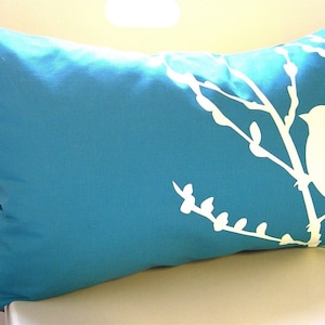 Teal Bird on Cherry Blossom Pillow image 3