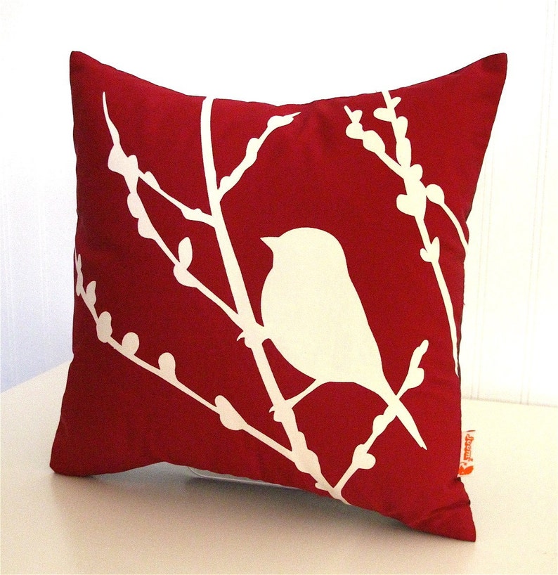 Red Bird on Cherry Blossom Mini 10.5 Inches Square Pillow image 5