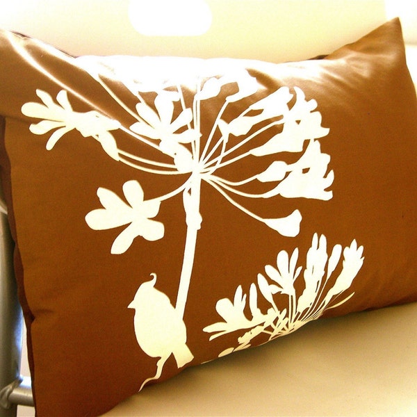Sale Taupe Full Print Cardinal on Agapanthus Rectangle Pillow