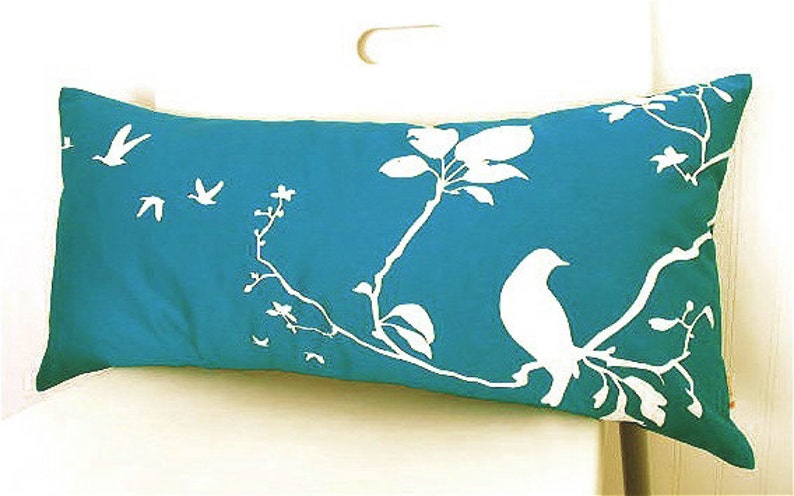 Teal Flying By Rectangle Pillow image 1