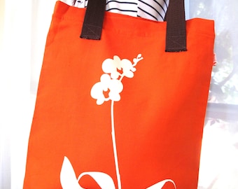 SALE Orange Orchid Shoulder Tote Bag