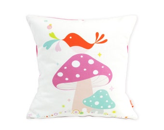 Limited Edition Birdie on a Mushroom 13 Inches Square Pillow