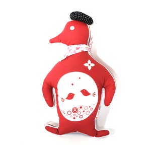 Rote Pinguin Plüsch Kissen