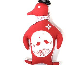 Red Penguin Plush Pillow