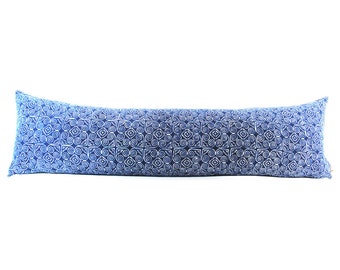 Hand Block Batik Indigo Textile Long Lumbar Zipper Pillow - Long Lumbar Boho Pillow