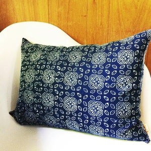 Blue Batik Indigo Hmong Textile Linen Rectangle Pillow Boho Linen Decorative Pillow image 5