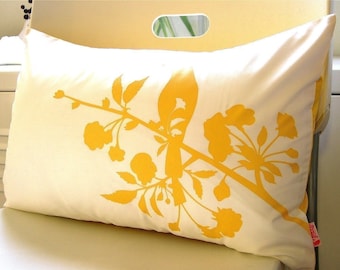 Yellow on Off White Blooming Blossom Rectangle Pillow