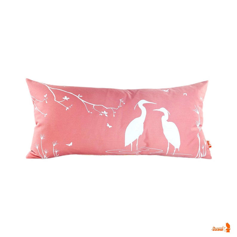 Rose Pink Egret Lovers in the Swamp Rectangle Pillow image 1