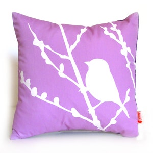 Lavender Bird on Cherry Blossom - Mini 10.5 Inches Square Pillow
