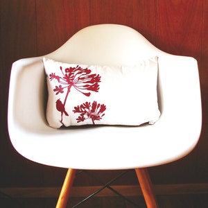 SALE Burgundy Red Print on Off White Cardinal on Agapanthus Rectangle Pillow Ready to ship image 5