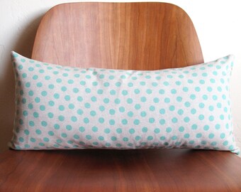 SALE Aqua Blue Polka Dot Pattern Rectangle Pillow
