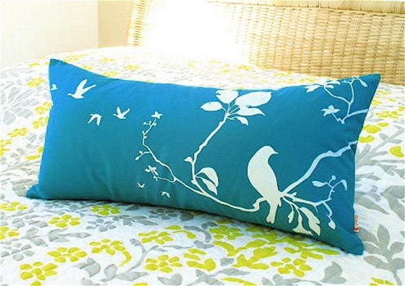 Teal Flying By Rectangle Pillow image 5