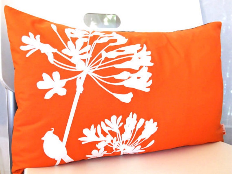 Limited Time SALE Orange Cardinal on Agapanthus Rectangle Pillow