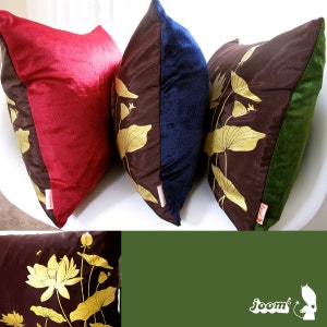 Limited Time Sale Lotus Pond Pillow with Olive Green Velvet Backing image 5