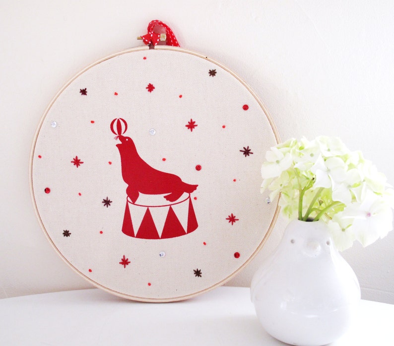 Circus Seal With a Ball 9 Embroidery Hoop Wall Art Etsy
