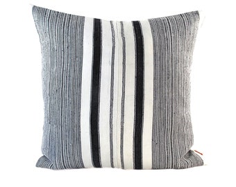 Vintage Striped Hmong Hill Tribe Hemp Textile Pillow-Bohemian Linen Decorative Pillow