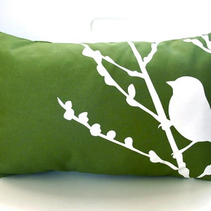Grass Green Bird on Cherry Blossom Rectangle Pillow image 2
