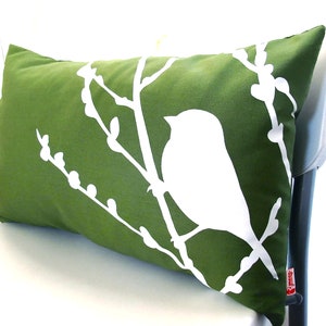Grass Green Bird on Cherry Blossom Rectangle Pillow image 4