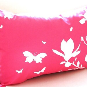 Limited Time Sale Hot Pink Magnolia and Butterflies Rectangle Pillow image 2