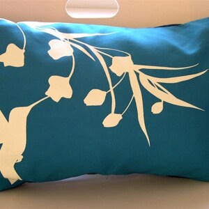 SALE-Teal Hummingbird with Eucalyptus Rectangle Pillow image 3
