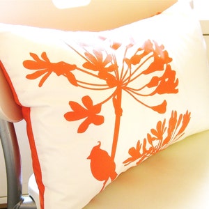 Orange Print on Off White Cardinal on Agapanthus Rectangle Pillow image 1