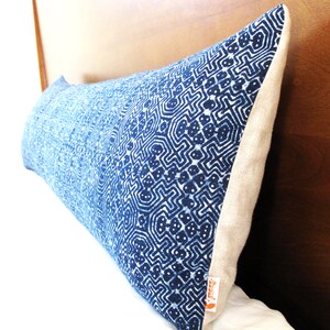 Blue Batik Indigo Hmong Textile Long Lumbar Zipper Long Lumbar Pillow Boho Linen Decorative Pillow image 6